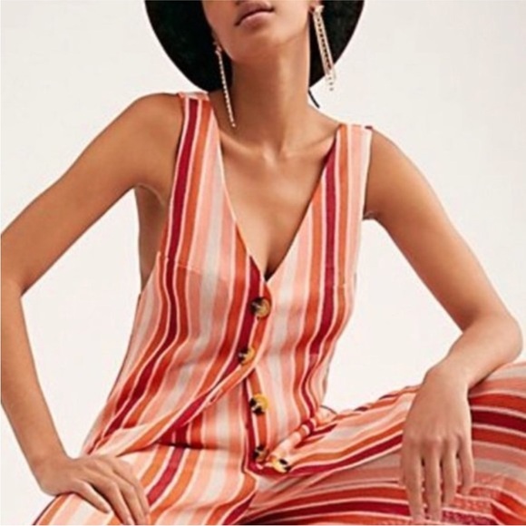 Free People Bridget Sunset Stripe Knit Tank Top size XS Orange Ivory Pink - Picture 1 of 9